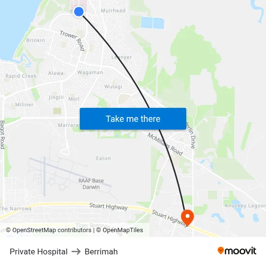 Private Hospital to Berrimah map