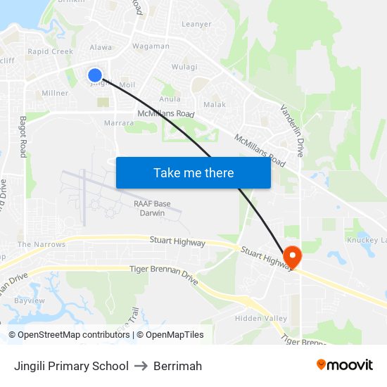 Jingili Primary School to Berrimah map