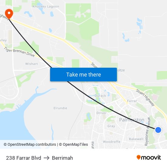 238 Farrar Blvd to Berrimah map