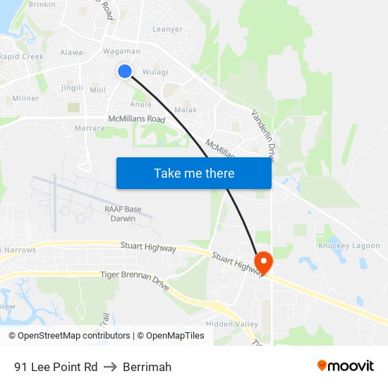 91 Lee Point Rd to Berrimah map