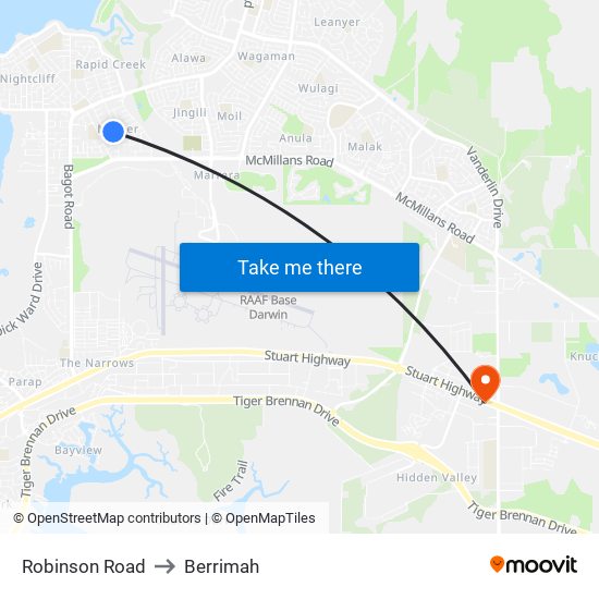 Robinson Road to Berrimah map