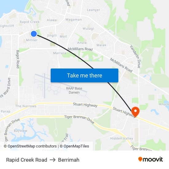 Rapid Creek Road to Berrimah map