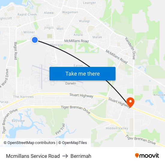 Mcmillans Service Road to Berrimah map