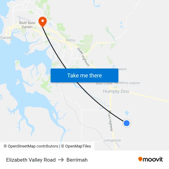 Elizabeth Valley Road to Berrimah map
