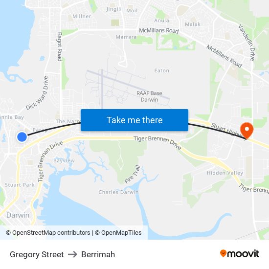 Gregory Street to Berrimah map