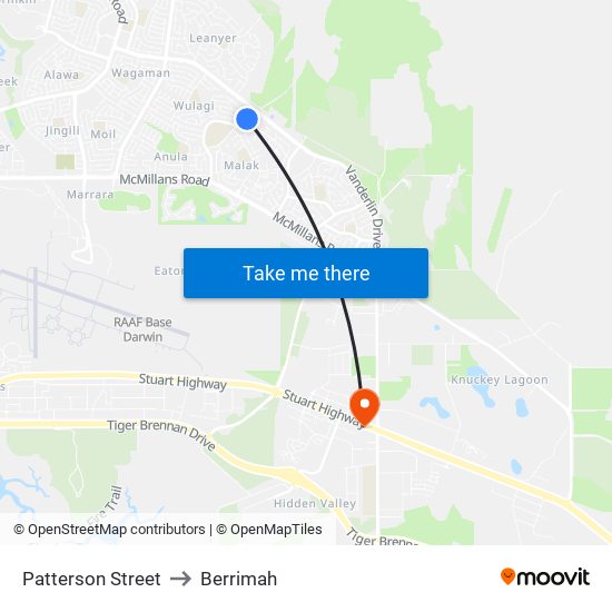 Patterson Street to Berrimah map