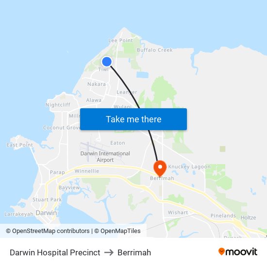 Darwin Hospital Precinct to Berrimah map