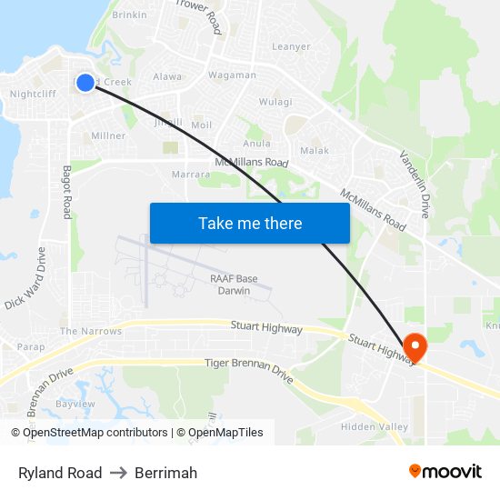 Ryland Road to Berrimah map