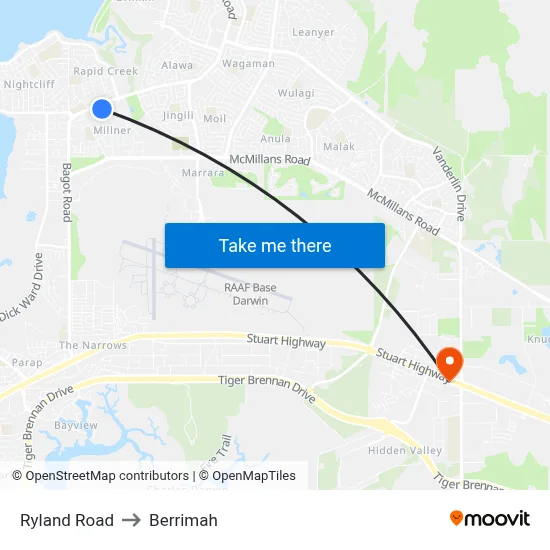 Ryland Road to Berrimah map