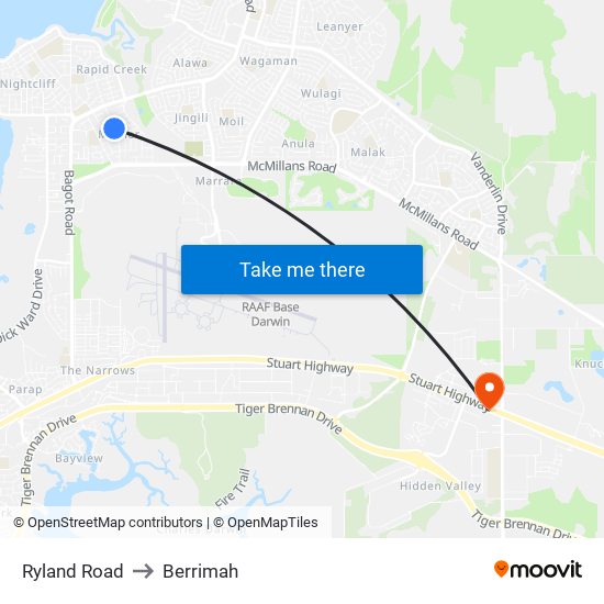 Ryland Road to Berrimah map