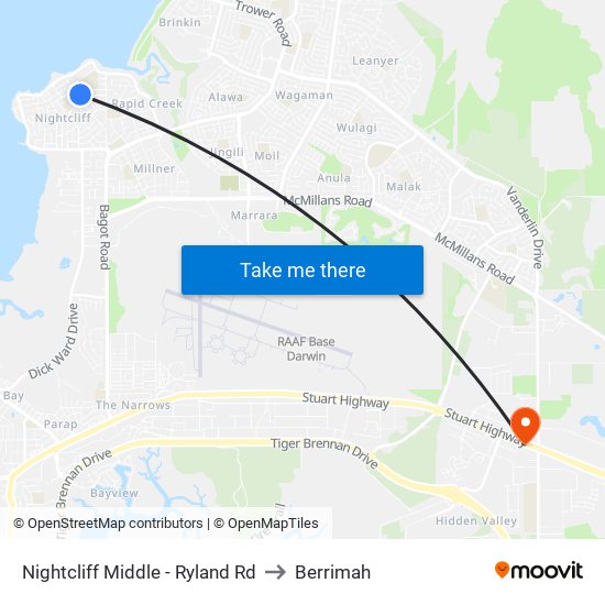 Nightcliff Middle - Ryland Rd to Berrimah map