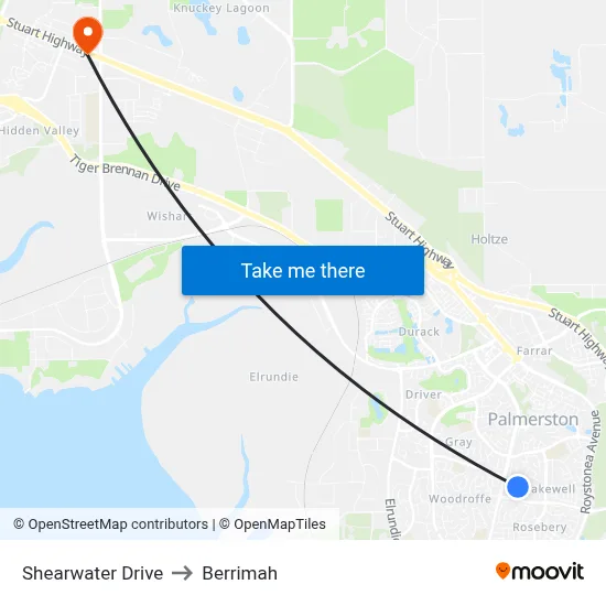 Shearwater Drive to Berrimah map