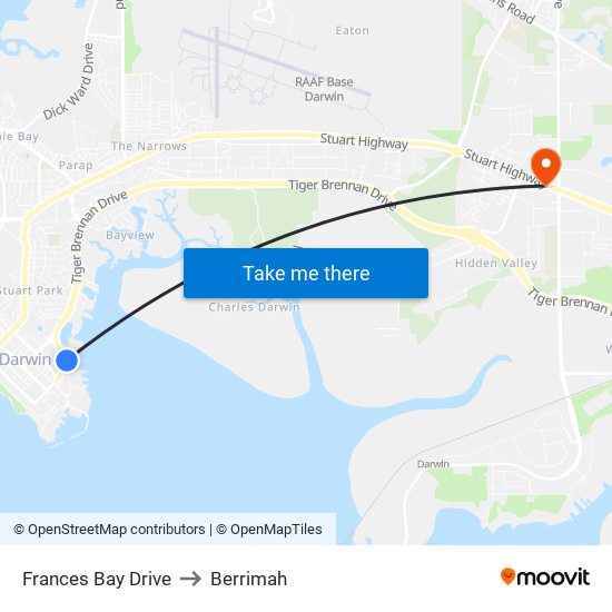 Frances Bay Drive to Berrimah map