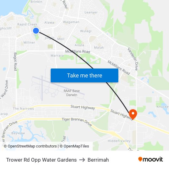 Trower Rd Opp Water Gardens to Berrimah map