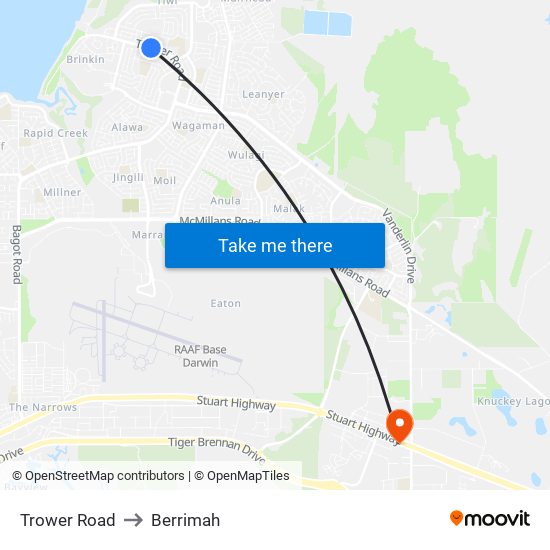 Trower Road to Berrimah map