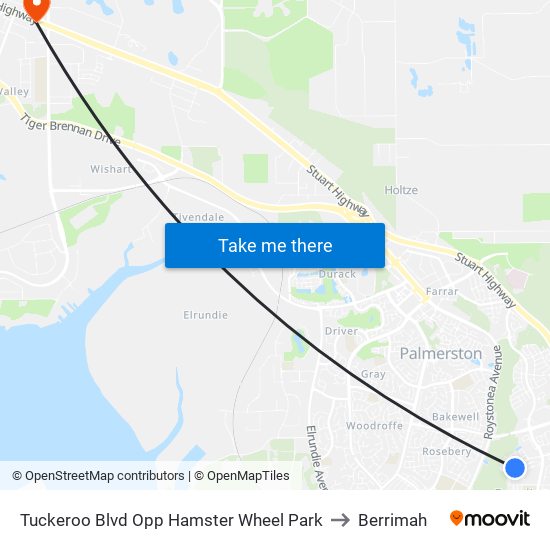 Tuckeroo Blvd Opp Hamster Wheel Park to Berrimah map