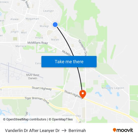Vanderlin Dr After Leanyer Dr to Berrimah map