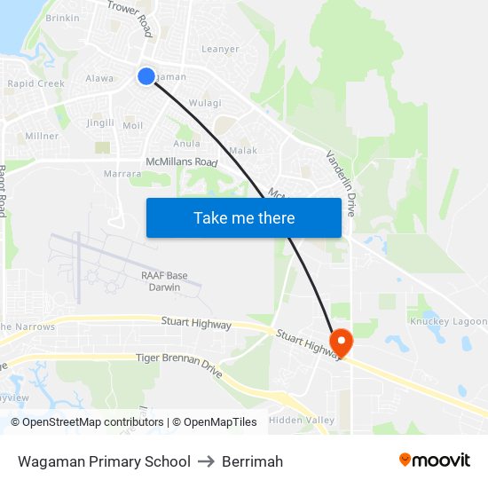 Wagaman Primary School to Berrimah map