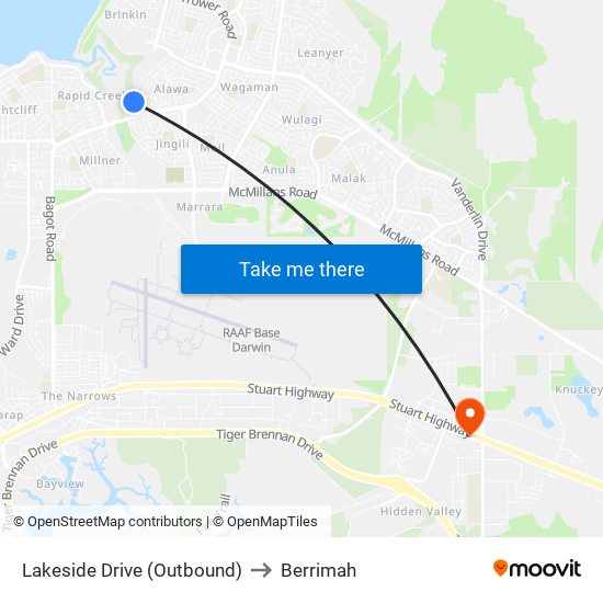 Lakeside Drive (Outbound) to Berrimah map