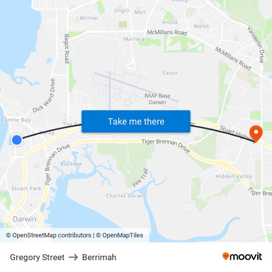 Gregory Street to Berrimah map