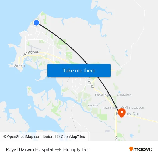 Royal Darwin Hospital to Humpty Doo map