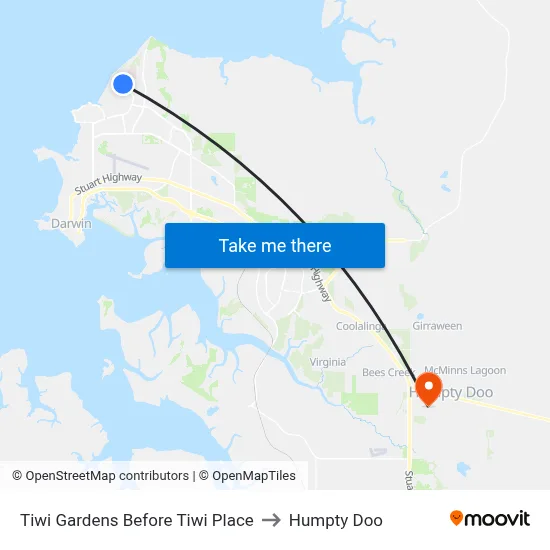 Tiwi Gardens Before Tiwi Place to Humpty Doo map
