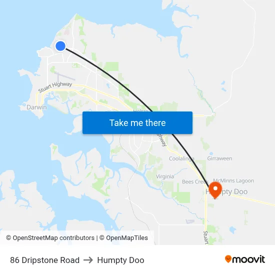 86 Dripstone Road to Humpty Doo map