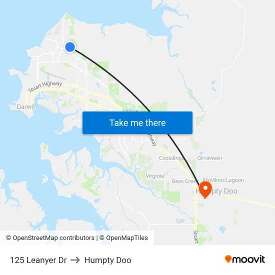 125 Leanyer Dr to Humpty Doo map