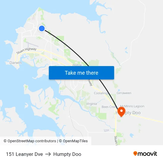 151 Leanyer Dve to Humpty Doo map