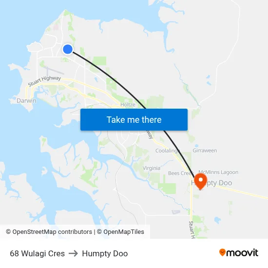 68 Wulagi Cres to Humpty Doo map