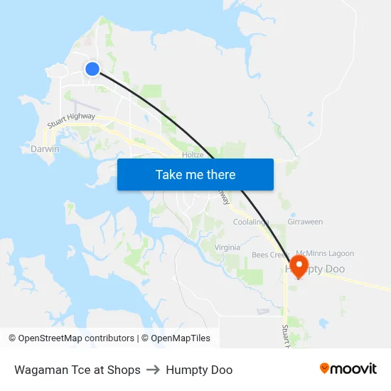 Wagaman Tce at Shops to Humpty Doo map