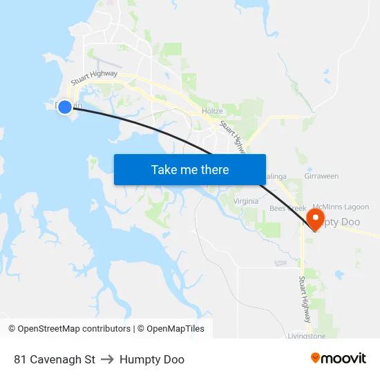 81 Cavenagh St to Humpty Doo map