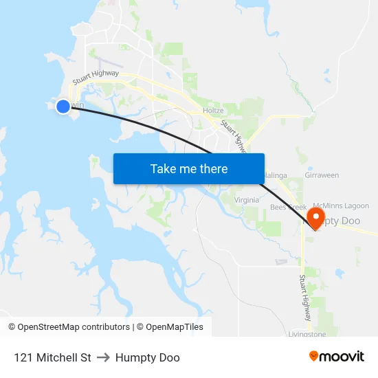 121 Mitchell St to Humpty Doo map