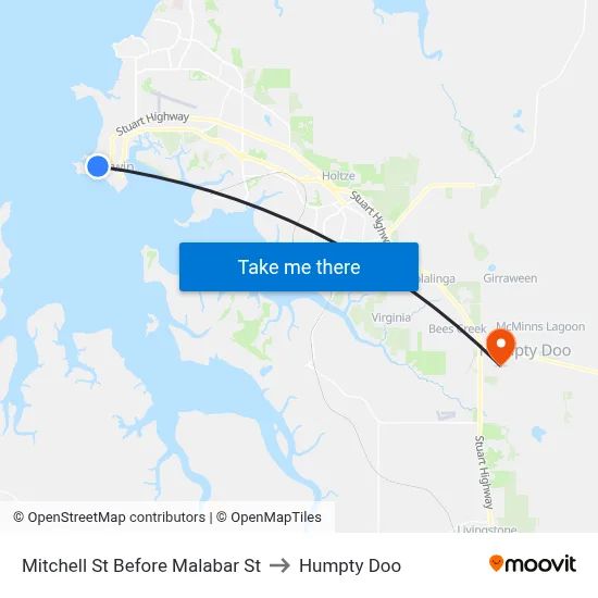 Mitchell St Before Malabar St to Humpty Doo map