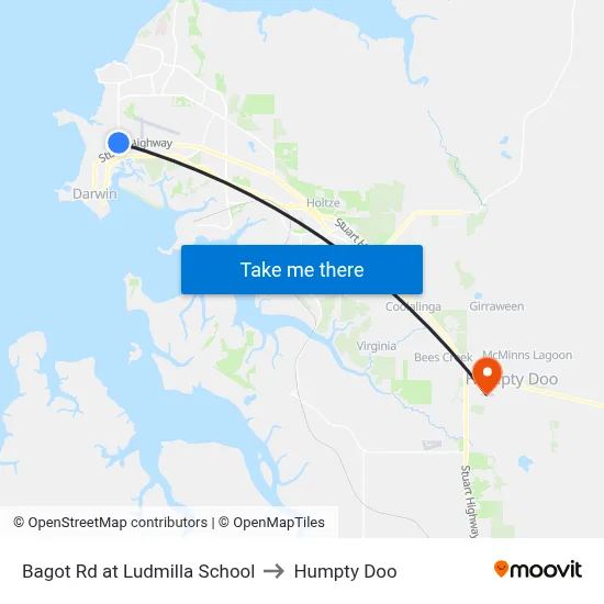 Bagot Rd at Ludmilla School to Humpty Doo map