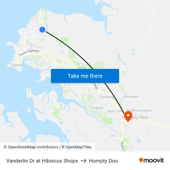 Vanderlin Dr at Hibiscus Shops to Humpty Doo map