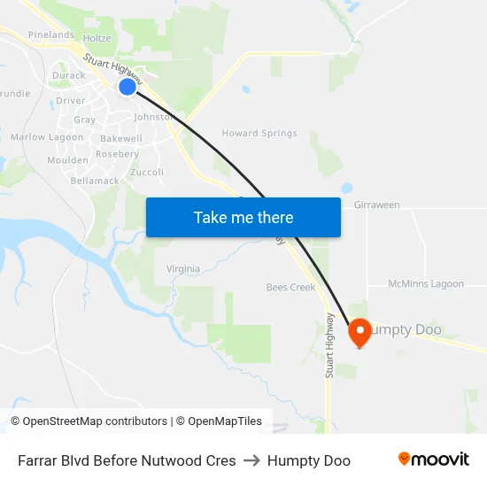 Farrar Blvd Before Nutwood Cres to Humpty Doo map