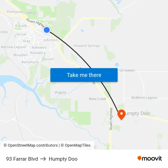 93 Farrar Blvd to Humpty Doo map
