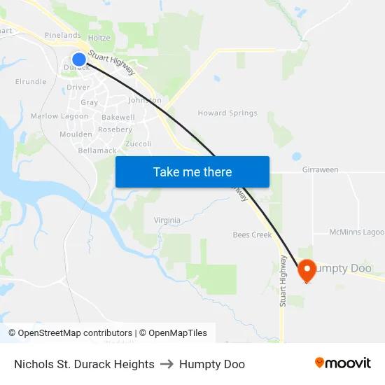 Nichols St. Durack Heights to Humpty Doo map