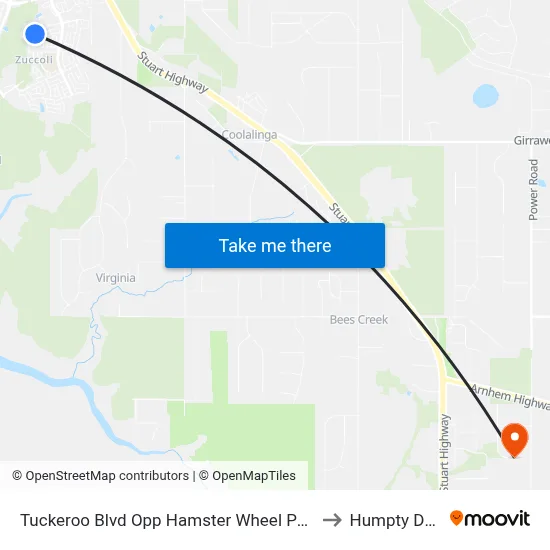 Tuckeroo Blvd Opp Hamster Wheel Park to Humpty Doo map