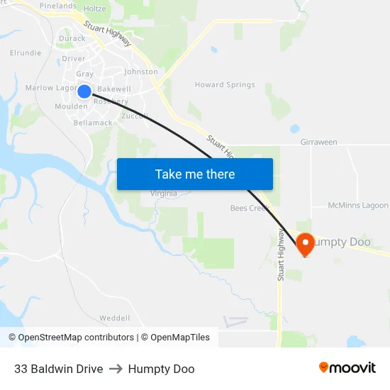 33 Baldwin Drive to Humpty Doo map