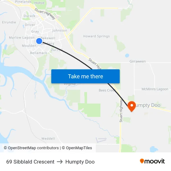 69 Sibblald Crescent to Humpty Doo map