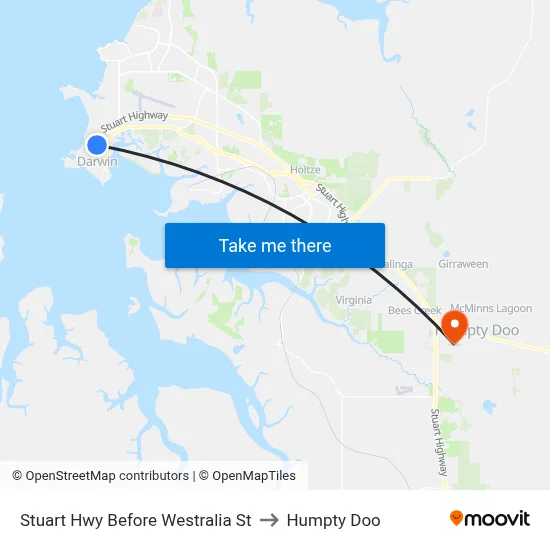 Stuart Hwy Before Westralia St to Humpty Doo map