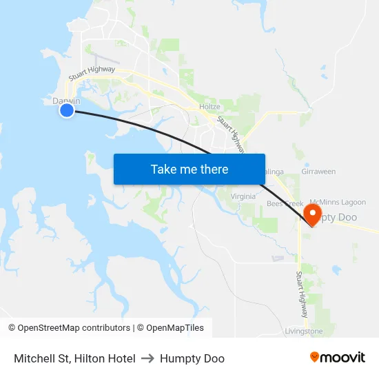 Mitchell St, Hilton Hotel to Humpty Doo map