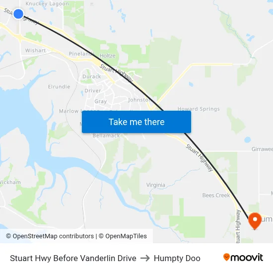 Stuart Hwy Before Vanderlin Drive to Humpty Doo map