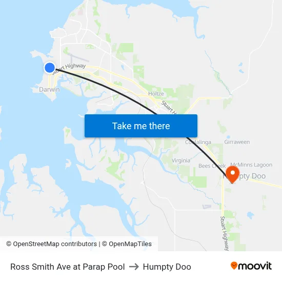 Ross Smith Ave at Parap Pool to Humpty Doo map