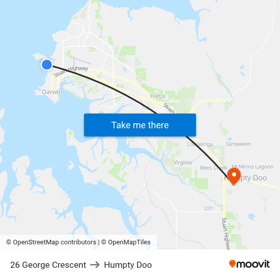 26 George Crescent to Humpty Doo map