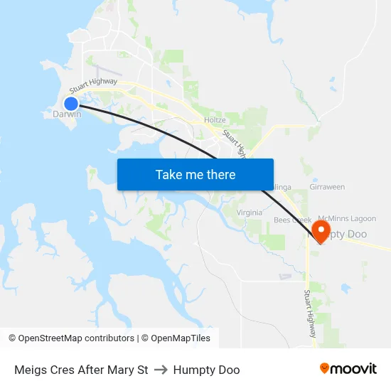 Meigs Cres After Mary St to Humpty Doo map