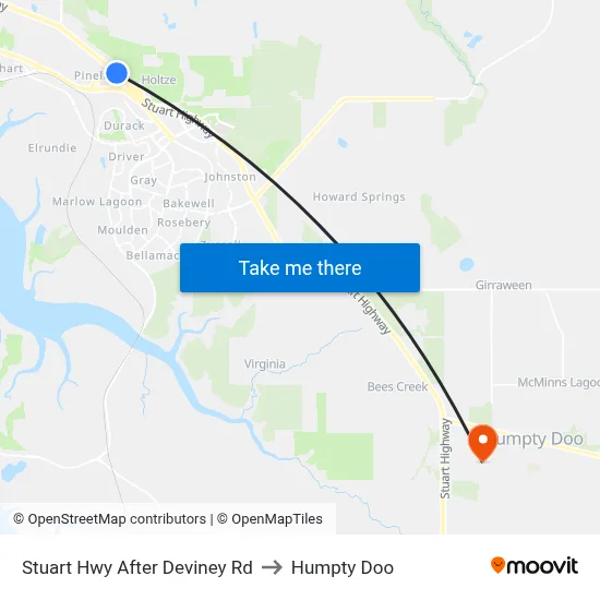 Stuart Hwy After Deviney Rd to Humpty Doo map