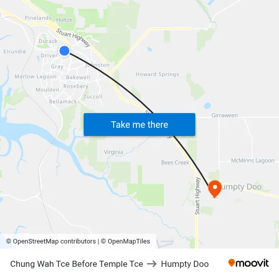 Chung Wah Tce Before Temple Tce to Humpty Doo map